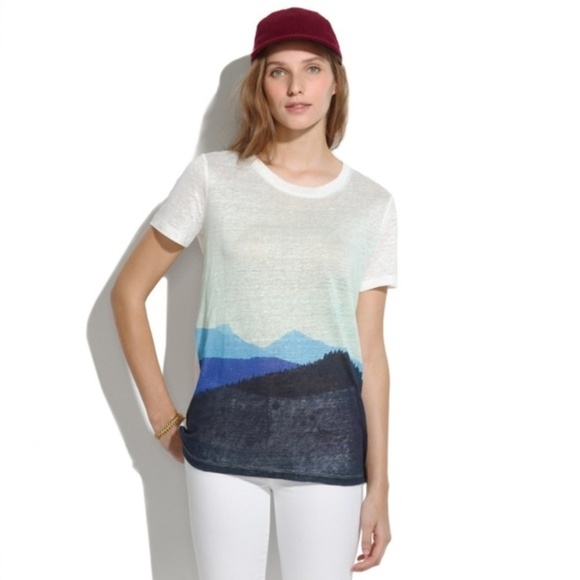 Madewell Linen Mountain Scene Graphic Tee - Picture 1 of 6